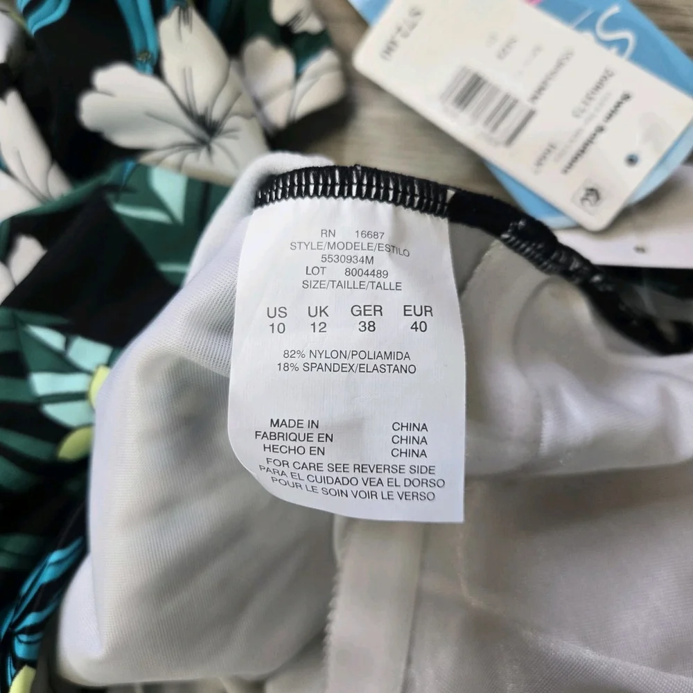 Swim Solutions One Shoulder Floral One Piece Swimsuit Tummy Control Size 10 NWT - Picture 6 of 9